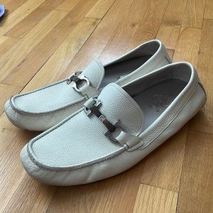 Classic white gancini Ferragamo driver loafers